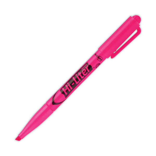 Avery® HI-LITER Pen-Style Highlighters, Fluorescent Pink Ink, Chisel Tip, Pink/Black Barrel, Dozen (AVE23592)