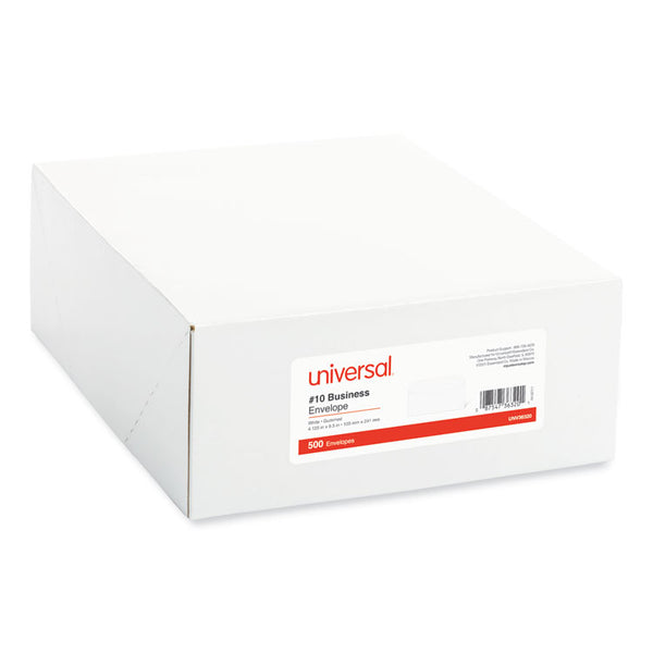 Universal® Open-Side Business Envelope, #10, Commercial Flap, Side Seam, Gummed Closure, 4.13 x 9.5, White, 500/Box (UNV36320)