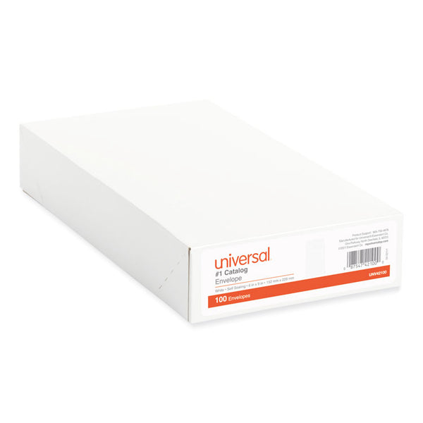 Universal® Self-Stick Open End Catalog Envelope, #1, Square Flap, Self-Adhesive Closure, 6 x 9, White, 100/Box (UNV42100)