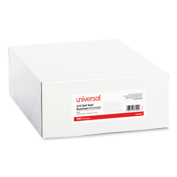 Universal® Self-Seal Business Envelope, #10, Square Flap, Self-Adhesive Closure, 4.13 x 9.5, White, 500/Box (UNV36100)