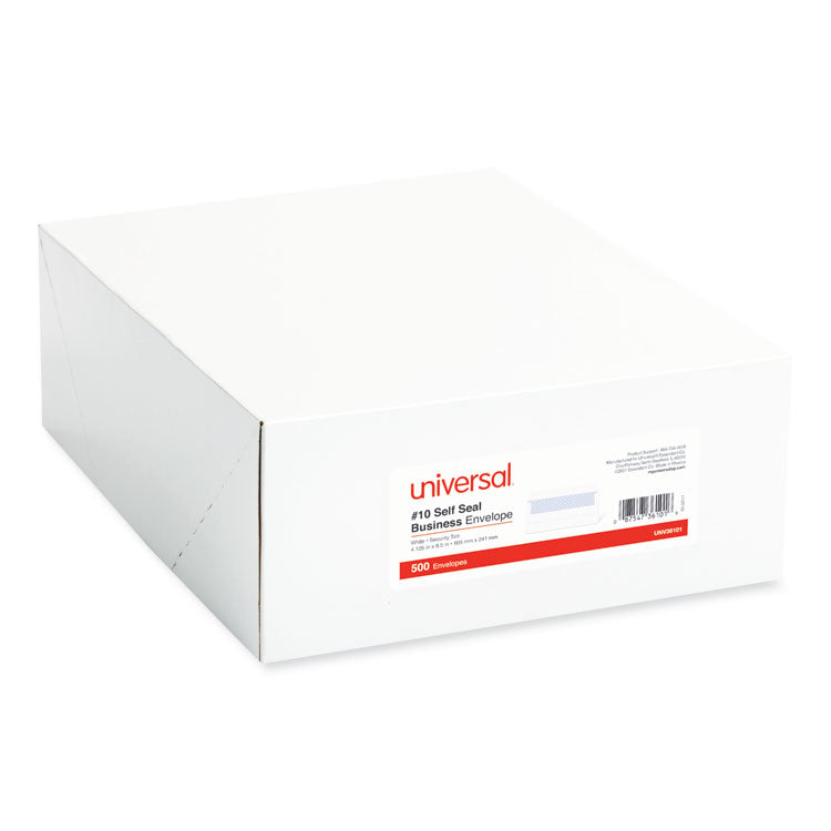 Universal® Self-Seal Security Tint Business Envelope, #10, Square Flap, Self-Adhesive Closure, 4.13 x 9.5, White, 500/Box (UNV36101) Box of 500