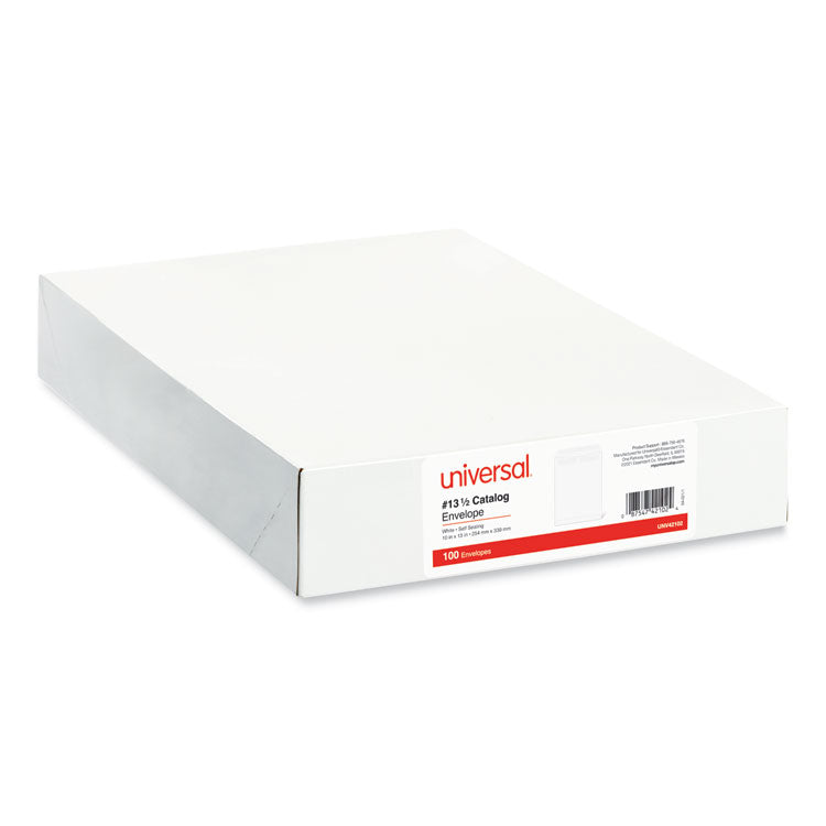 Universal® Self-Stick Open End Catalog Envelope, #13 1/2, Square Flap, Self-Adhesive Closure, 10 x 13, White, 100/Box (UNV42102)