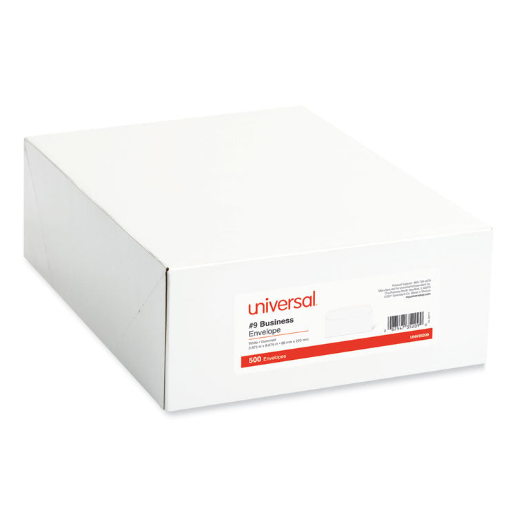 Universal® Open-Side Business Envelope, #9, Square Flap, Gummed Closure, 3.88 x 8.88, White, 500/Box (UNV35209)