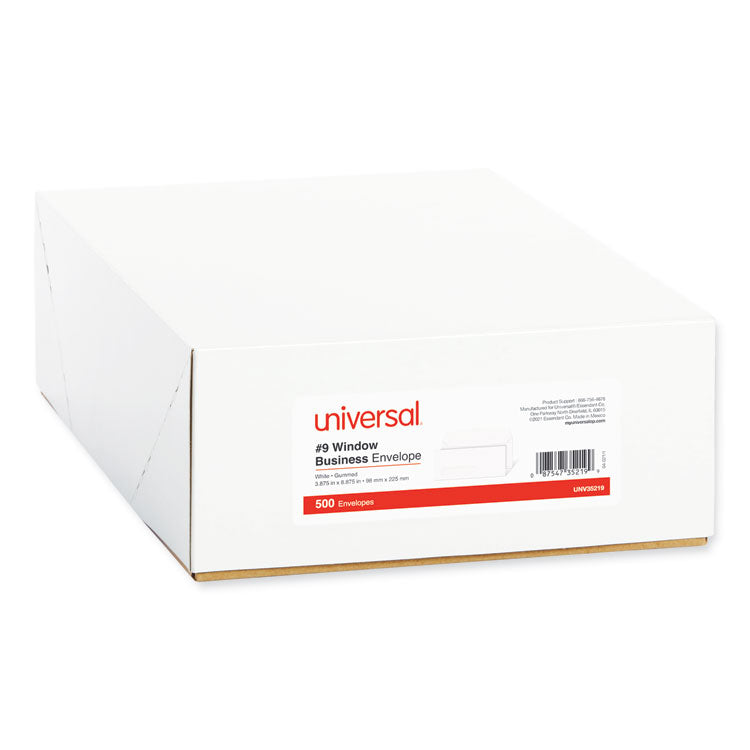 Universal® Open-Side Business Envelope, 1 Window, #9, Square Flap, Gummed Closure, 3.88 x 8.88, White, 500/Box (UNV35219)