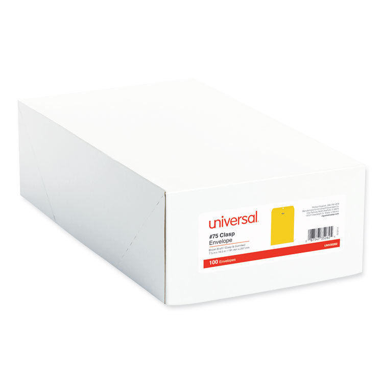 Universal® Kraft Clasp Envelope, #75, Square Flap, Clasp/Gummed Closure, 7.5 x 10.5, Brown Kraft, 100/Box (UNV35262) Case of 100