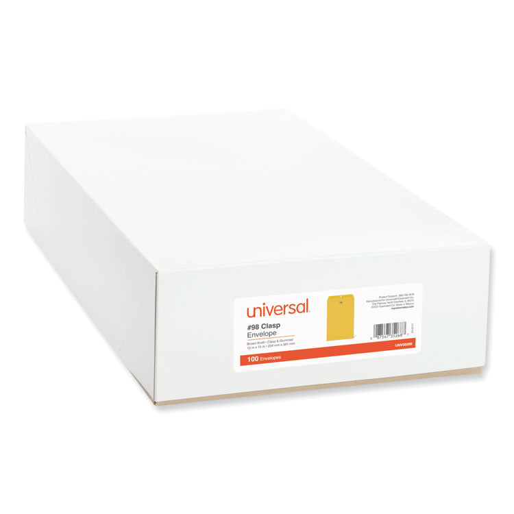Universal® Kraft Clasp Envelope, #98, Square Flap, Clasp/Gummed Closure, 10 x 15, Brown Kraft, 100/Box (UNV35268) Case of 100