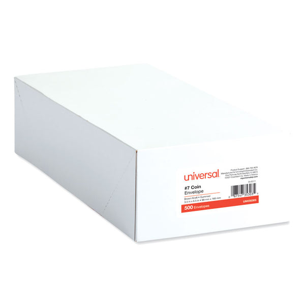 Universal® Kraft Coin Envelope, #7, Round Flap, Gummed Closure, 3.5 x 6.5, Light Brown Kraft, 500/Box (UNV35303)