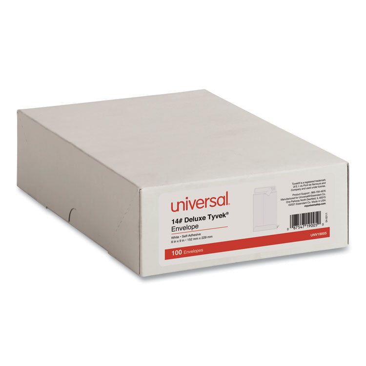 Universal® Deluxe Tyvek Envelopes, #1, Square Flap, Self-Adhesive Closure, 6 x 9, White, 100/Box (UNV19005)