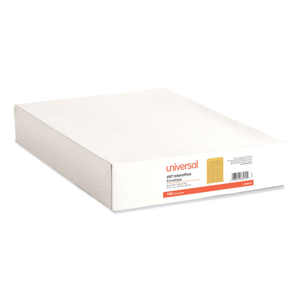 Universal® Deluxe Interoffice Press and Seal Envelopes, #97, Two-Sided Three-Column Format, 10 x 13, Brown Kraft, 100/Box (UNV63570)