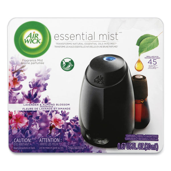 Air Wick® Essential Mist Starter Kit, Lavender and Almond Blossom, 0.67 oz Bottle, 4/Carton (RAC98576) Case of 4