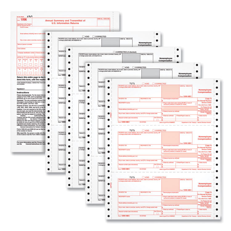 TOPS™ Four-Part 1099-NEC Continuous Tax Forms, Four-Part Carbonless, 8.5 x 5.5, 2 Forms/Sheet, 24 Forms Total (TOP2299NEC) Case Of 360