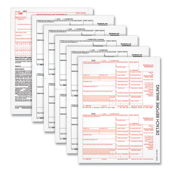 TOPS™ 1099-Div Tax Forms for Inkjet/Laser Printers, Fiscal Year: 2022, Five-Part Carbonless, 8 x 5.5, 2 Forms/Sheet, 24 Forms Total (TOP22973) Pack of 75