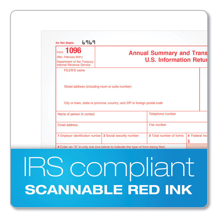 TOPS™ 1096 Tax Form for Dot Matrix Printers, Fiscal Year: 2022, Two-Part Carbonless, 8 x 11, 10 Forms Total (TOP2202) Pack of 10