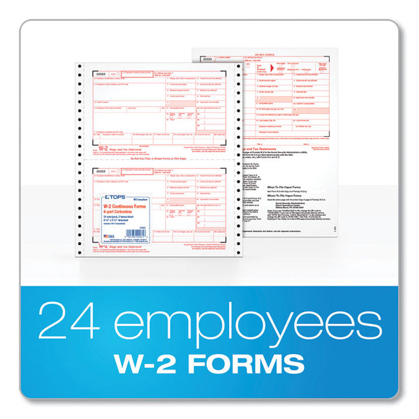 TOPS™ W-2 Tax Form for Dot Matrix Printers, Fiscal Year: 2022, Six-Part Carbonless, 5.5 x 8.5, 2 Forms/Sheet, 24 Forms Total (TOP2206C) Pack of 24