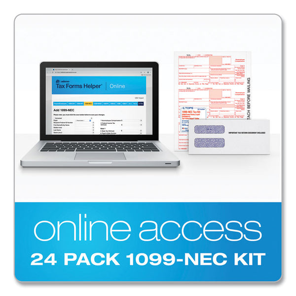 TOPS™ Five-Part 1099-NEC Online Tax Kit, Fiscal Year: 2022, Five-Part Carbonless, 8.5 x 3.5, 3 Forms/Sheet, 24 Forms Total (TOP22905KITNEC) Pack Of 24