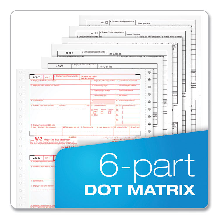 TOPS™ W-2 Tax Form for Dot Matrix Printers, Fiscal Year: 2022, Six-Part Carbonless, 5.5 x 8.5, 2 Forms/Sheet, 24 Forms Total (TOP2206C) Pack of 24