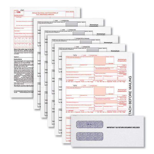 TOPS™ Five-Part 1099-NEC Online Tax Kit, Fiscal Year: 2022, Five-Part Carbonless, 8.5 x 3.5, 3 Forms/Sheet, 24 Forms Total (TOP22905KITNEC) Pack Of 24