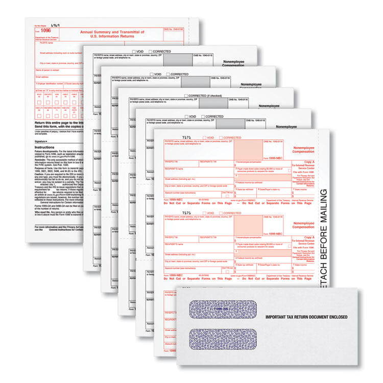 TOPS™ Five-Part 1099-NEC Online Tax Kit, Fiscal Year: 2022, Five-Part Carbonless, 8.5 x 3.5, 3 Forms/Sheet, 24 Forms Total (TOP22905KITNEC) Pack Of 24