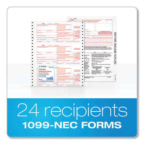 TOPS™ Four-Part 1099-NEC Continuous Tax Forms, Four-Part Carbonless, 8.5 x 5.5, 2 Forms/Sheet, 24 Forms Total (TOP2299NEC) Case Of 360