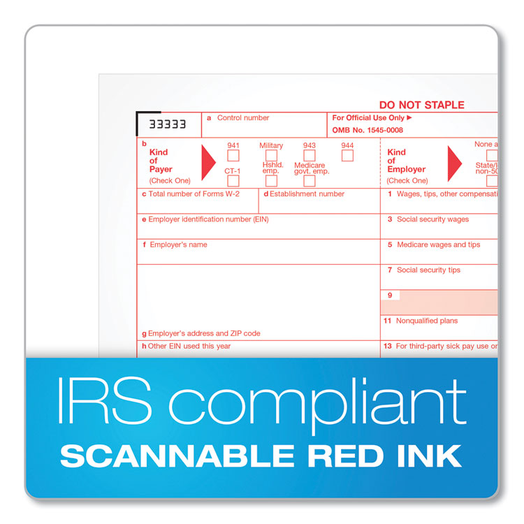 TOPS™ W-2 Tax Form for Inkjet/Laser Printers, Fiscal Year: 2022, Four-Part Carbonless, 8.5 x 5.5, 2 Forms/Sheet, 50 Forms Total (TOP22990) Pack of 50