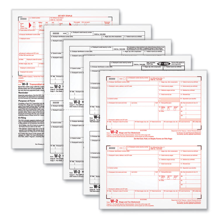 TOPS™ W-2 Tax Form for Inkjet/Laser Printers, Fiscal Year: 2022, Four-Part Carbonless, 8.5 x 5.5, 2 Forms/Sheet, 50 Forms Total (TOP22990) Pack of 50