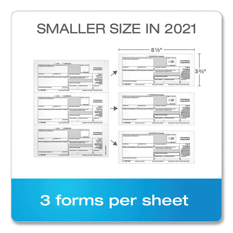 TOPS™ Five-Part 1099-NEC Tax Forms, Fiscal Year: 2023, Five-Part Carbonless, 8.5 x 3.5, 3 Forms/Sheet, 50 Forms Total (TOP22993NEC) Case Of 300