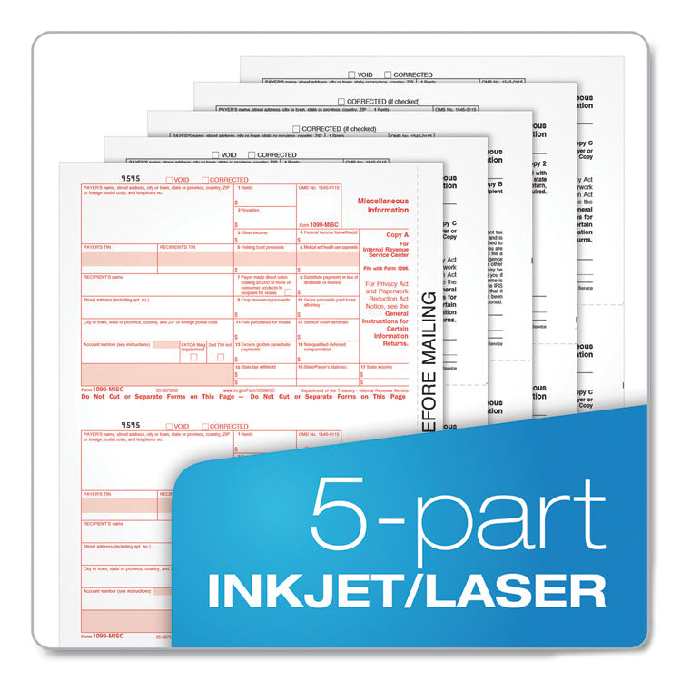 TOPS™ Five-Part 1099-MISC Tax Forms, Five-Part Carbonless, 8.5 x 5.5, 2 Forms/Sheet, 50 Forms Total (TOP22993MISC) Pack of 50