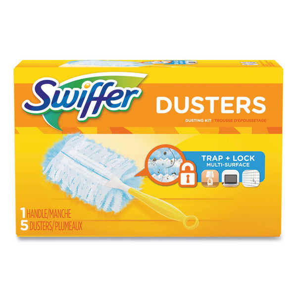 Swiffer® Dusters Starter Kit, Dust Lock Fiber, 6" Handle, Blue/Yellow, 6/Carton (PGC11804CT)