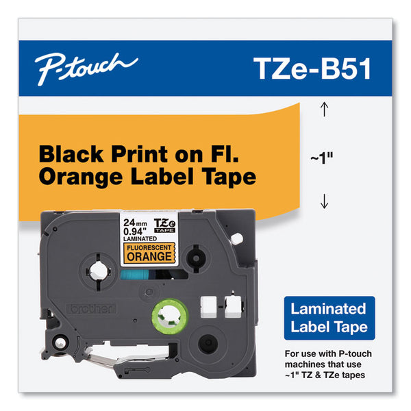 Brother P-Touch® TZ Standard Adhesive Laminated Labeling Tape, 1" x 16.4 ft, Black on Fluorescent Orange (BRTTZEB51)