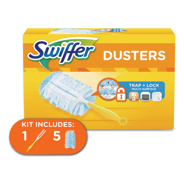 Swiffer® Dusters Starter Kit, Dust Lock Fiber, 6" Handle, Blue/Yellow (PGC11804KT)