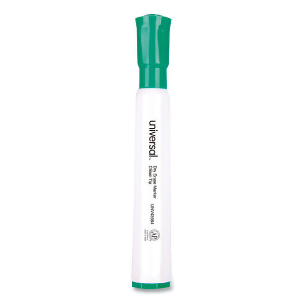 Universal™ Dry Erase Marker, Broad Chisel Tip, Green, Dozen (UNV43654)