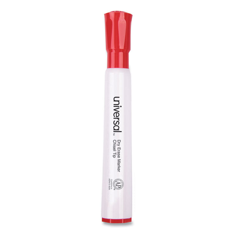 Universal™ Dry Erase Marker, Broad Chisel Tip, Red, Dozen (UNV43652)