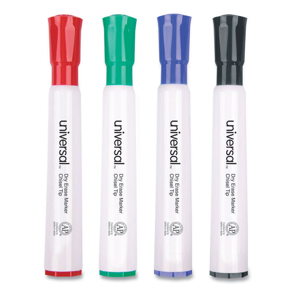 Universal™ Dry Erase Marker, Broad Chisel Tip, Assorted Colors, 4/Set (UNV43650)