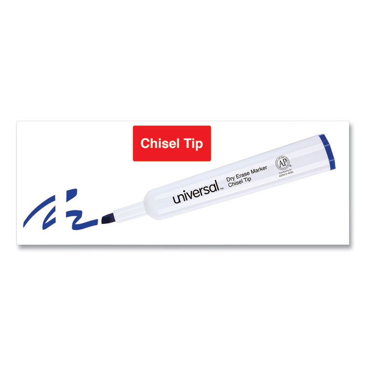 Universal™ Dry Erase Marker, Broad Chisel Tip, Blue, Dozen (UNV43653)