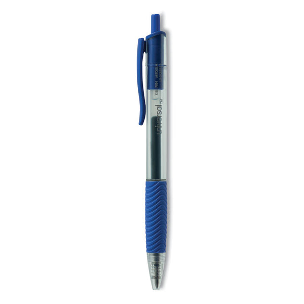 Universal™ Comfort Grip Gel Pen, Retractable, Medium 0.7 mm, Blue Ink, Clear/Blue Barrel, Dozen (UNV39913)