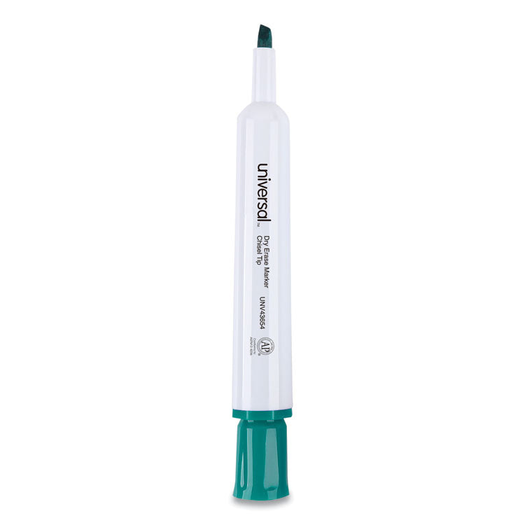 Universal™ Dry Erase Marker, Broad Chisel Tip, Green, Dozen (UNV43654)