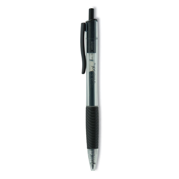 Universal™ Comfort Grip Gel Pen, Retractable, Medium 0.7 mm, Black Ink, Clear/Black Barrel, Dozen (UNV39912)