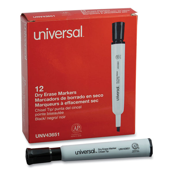 Universal™ Dry Erase Marker, Broad Chisel Tip, Black, Dozen (UNV43651)