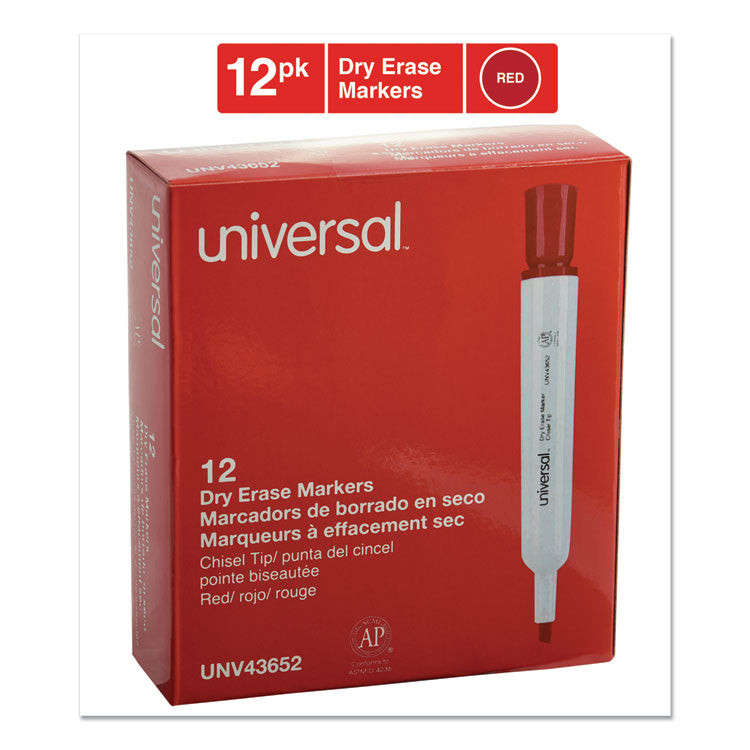 Universal™ Dry Erase Marker, Broad Chisel Tip, Red, Dozen (UNV43652)