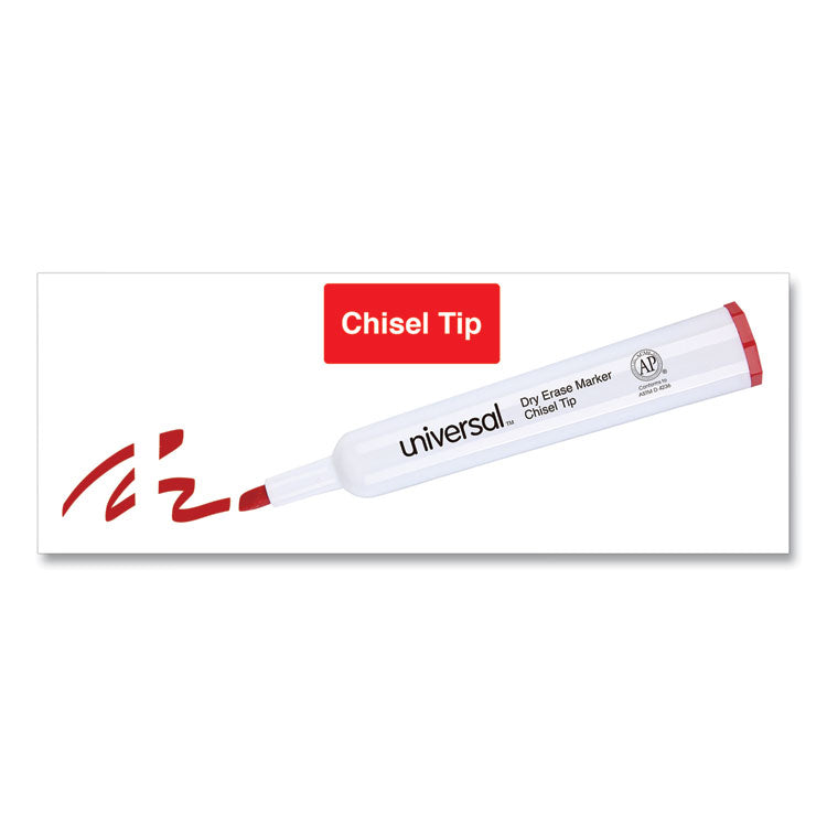 Universal™ Dry Erase Marker, Broad Chisel Tip, Red, Dozen (UNV43652)