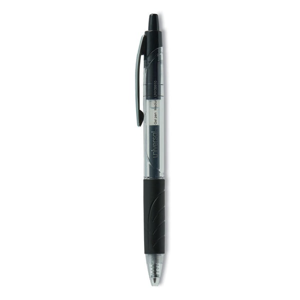 Universal™ Comfort Grip Gel Pen, Retractable, Medium 0.7 mm, Black Ink, Clear/Black Barrel, 36/Pack (UNV39910)