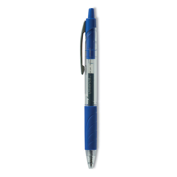 Universal™ Comfort Grip Gel Pen, Retractable, Medium 0.7 mm, Blue Ink, Clear/Blue Barrel, 36/Pack (UNV39911)