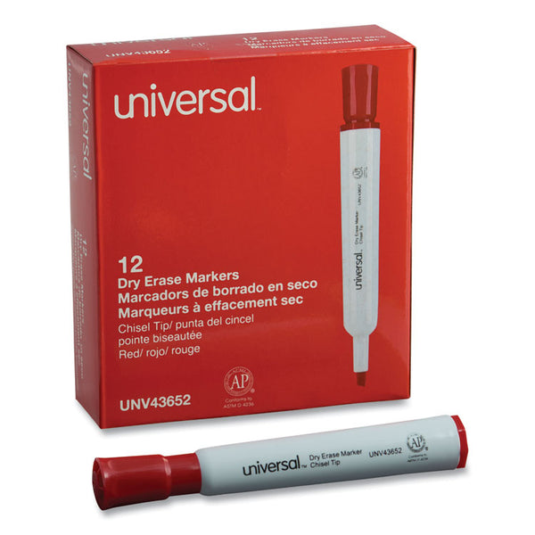 Universal™ Dry Erase Marker, Broad Chisel Tip, Red, Dozen (UNV43652)