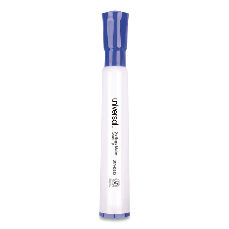 Universal™ Dry Erase Marker, Broad Chisel Tip, Blue, Dozen (UNV43653)