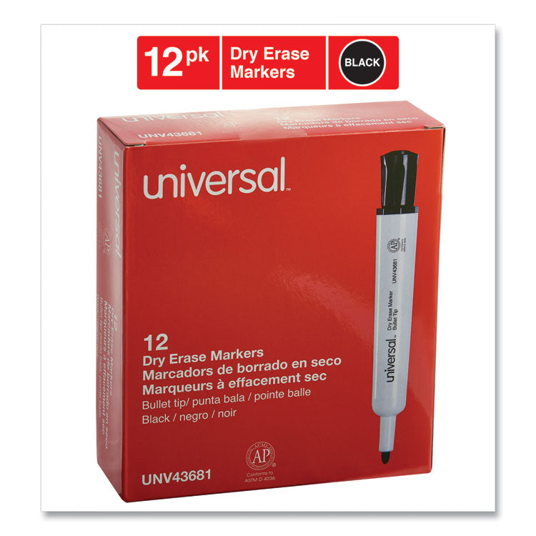 Universal™ Dry Erase Marker, Medium Bullet Tip, Black, Dozen (UNV43681) Case of 12