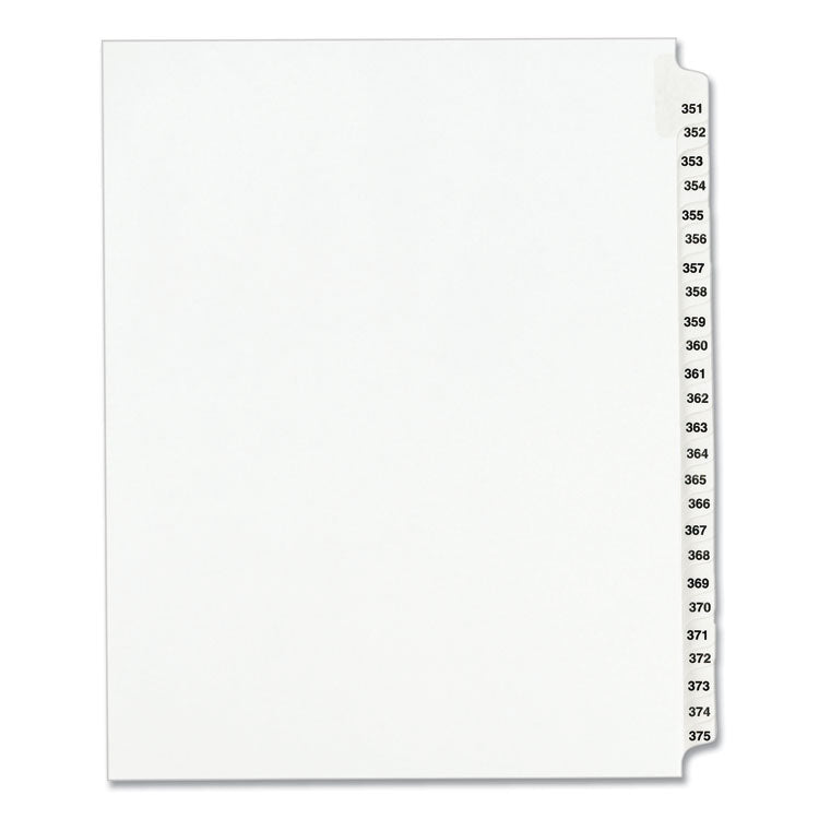 Avery® Preprinted Legal Exhibit Side Tab Index Dividers, Avery Style, 25-Tab, 351 to 375, 11 x 8.5, White, 1 Set, (1344) (AVE01344)