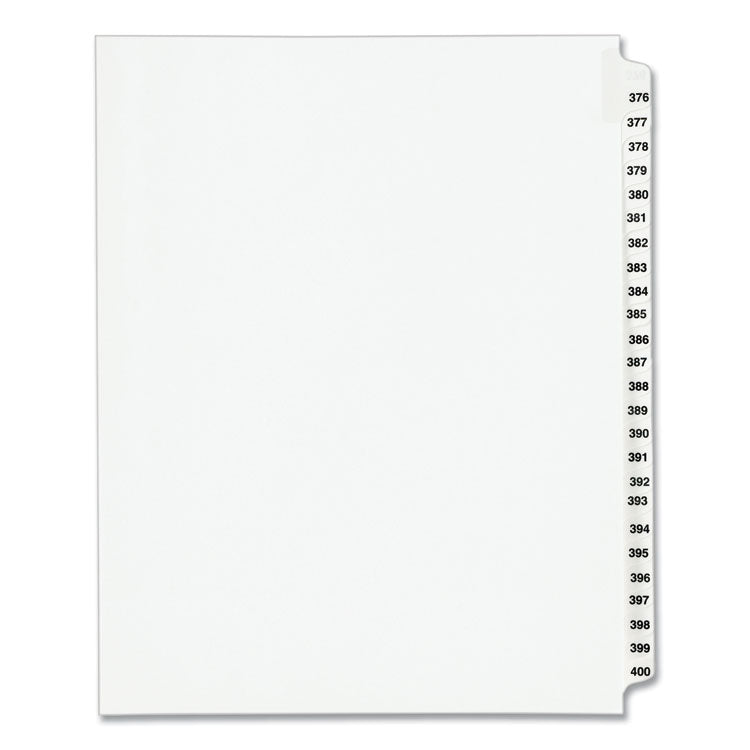 Avery® Preprinted Legal Exhibit Side Tab Index Dividers, Avery Style, 25-Tab, 376 to 400, 11 x 8.5, White, 1 Set, (1345) (AVE01345)