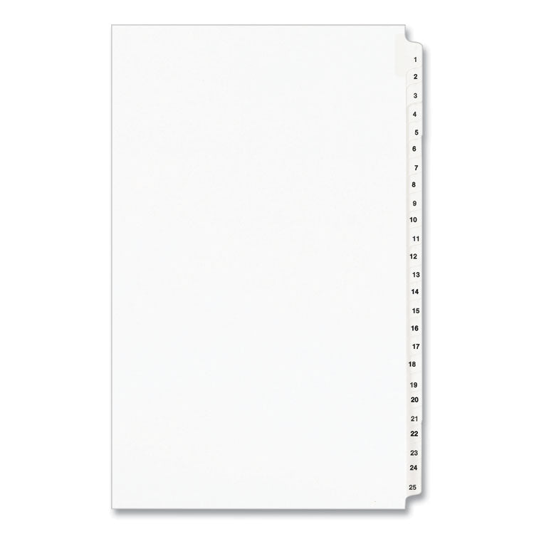 Avery® Preprinted Legal Exhibit Side Tab Index Dividers, Avery Style, 25-Tab, 1 to 25, 14 x 8.5, White, 1 Set, (1430) (AVE01430)