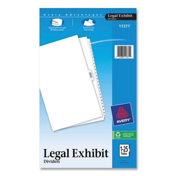 Avery® Preprinted Legal Exhibit Side Tab Index Dividers, Avery Style, 26-Tab, 1 to 25, 14 x 8.5, White, 1 Set (AVE11371)