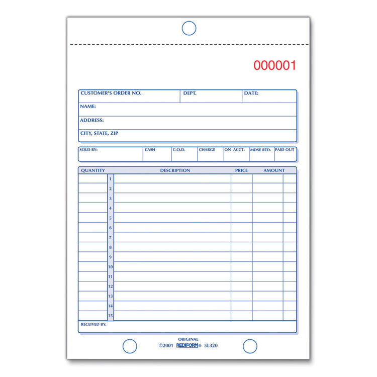 Rediform® Sales Book, 15 Lines, Three-Part Carbonless, 5.5 x 7.88, 50 Forms Total (RED5L350) Each